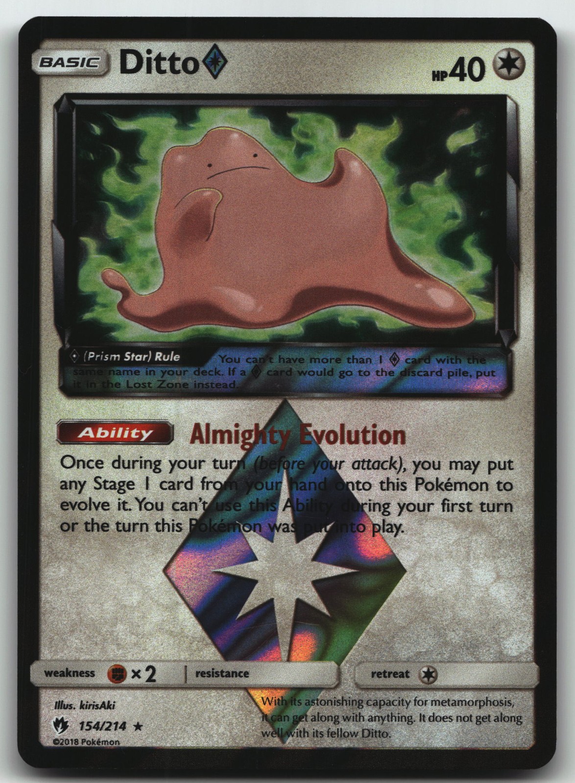 Ditto Prism Star foil Prism Rare SM - Lost Thunder 154/214 NM