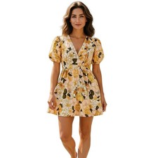 Cider Floral V-Neck Ruffle Mini Dress Women's Size 10