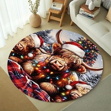 120 120cm Plush Highland Cow Mat with Scottish Tartan  Christmas Lights - 850gs