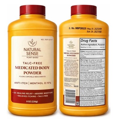 Natural Sense Talc-Free Medicated Anti-Itch Menthol Body Powder 8 oz
