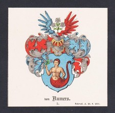 19.Jh. von Numers Wappen Heraldik coat of arms heraldry Chromo Lithographie