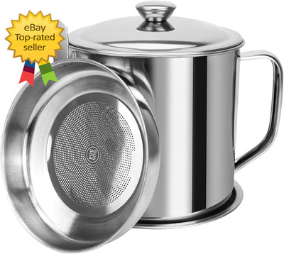 Bacon Grease Container Kitchen Oil Container Can with Strainer and Anti Slip Coa