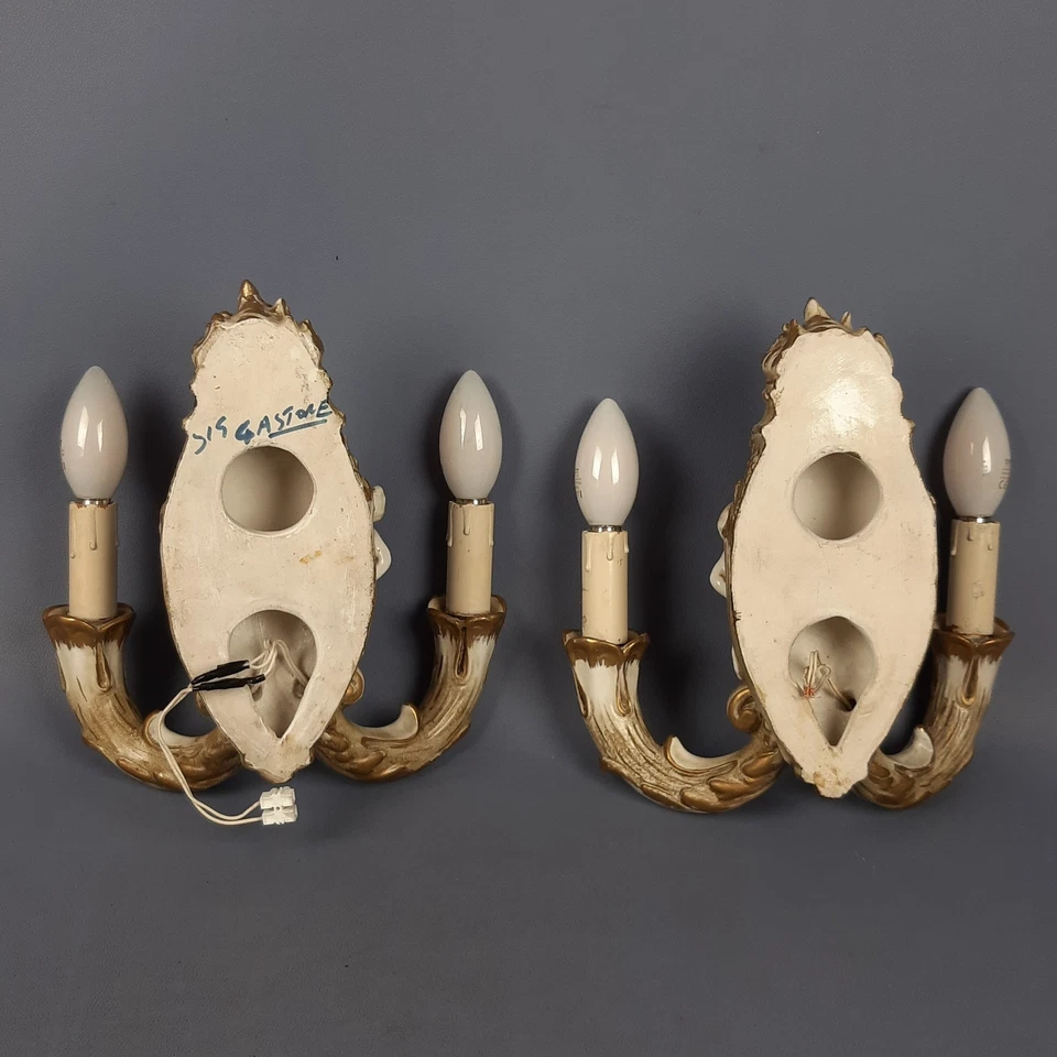 Coppia di Applique Capodimonte da Muro Stile Barocco con Cherubini vintage 1960 - Immagine 4 di 4