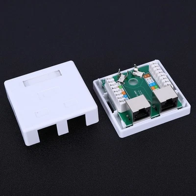 Cat6 Shielded Surface Mount RJ45 Jack Dual Port 8P8C Desktop Network Box - Image 1 of 4