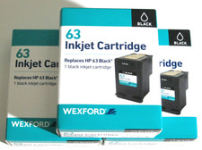 WEXFORD 63 BLACK INKJET CARTRIDGE -LOT OF 3 -REPLACES HP 63 BLACK -NIB