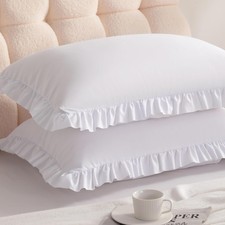 Ruffled Pillowcases, Standard Pillow Shams 20x26 Set of 2, Brushed Microfiber