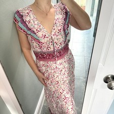 Floral Ruffle Maxi Dress M Boho Tiered Dainty Feminine Cottagecore Garden Party