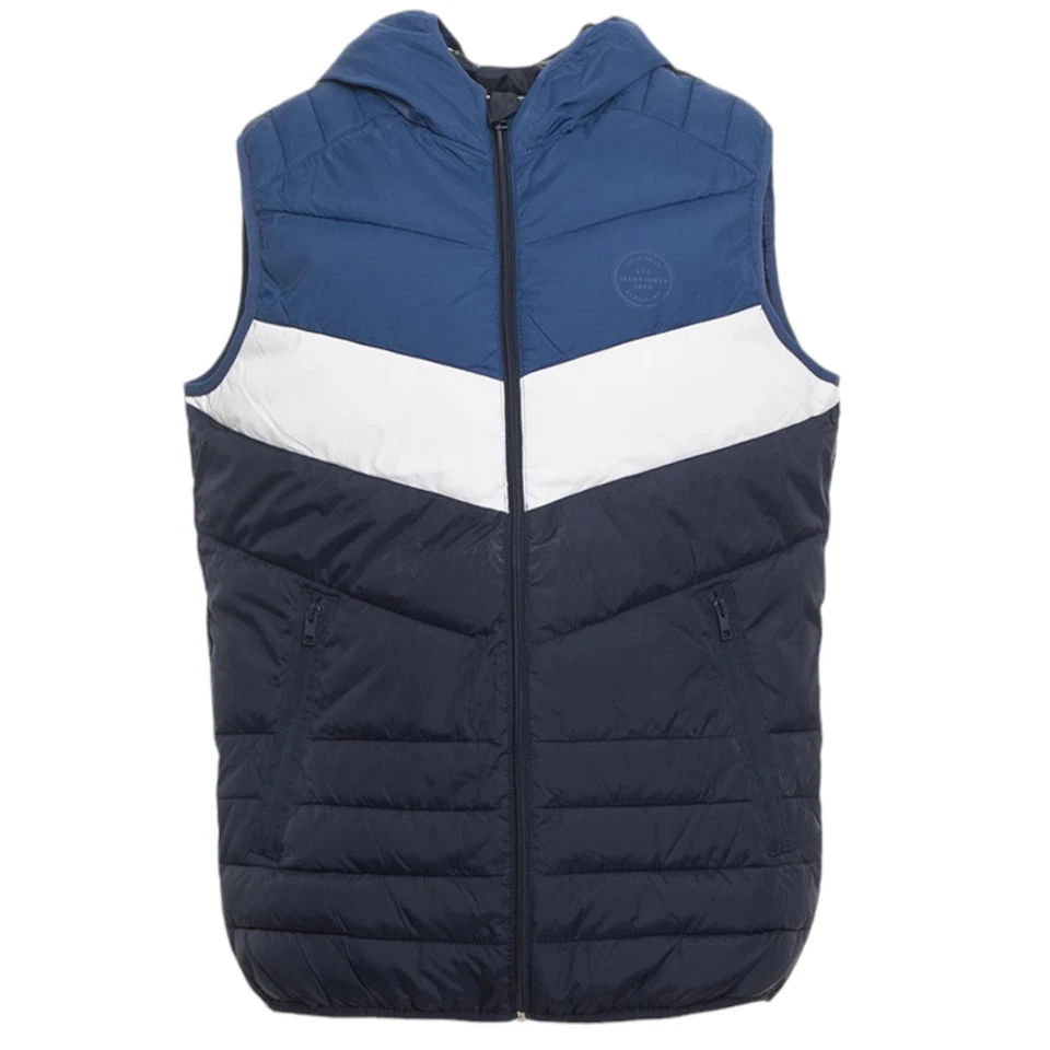 Jack and Jones Puffer Jacket Mens Summer Sleeveless Body Warmer Padded Hoodie - Image 2 of 4