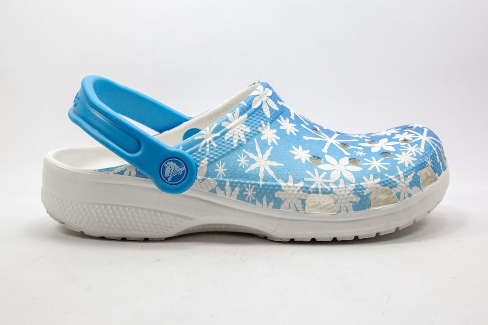 Crocs Classic Snowflake Clogs Blue White Womens AU US 9 EU 39 40 Slip On Shoes