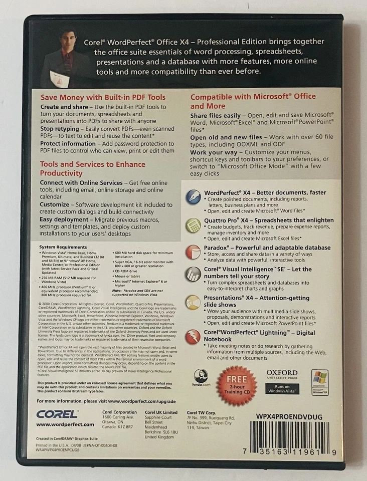 Corel WordPerfect Office X4 Professional Upgrade (2008) 3-Disc Set | Windows PC - Image 2 of 4