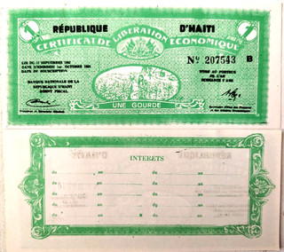 HAITI RARE Billet de 1 GOURDE 1962 Pick 501 ( Série B) NEUF (Grosse côte)