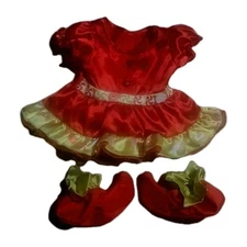 Build-A-Bear Workshop Red Satin Dress w Christmas Peppermint Candy Elf Shoes