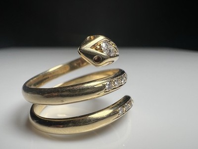 585 14K Gelbgold Snake Ring Diamond  Vintage Damen Gold Schlangenring RG 54 6,4g