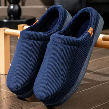 Warm Slippers for Men TPR Sole Memory Foam Soft Cushion Non Slip Stripe Design