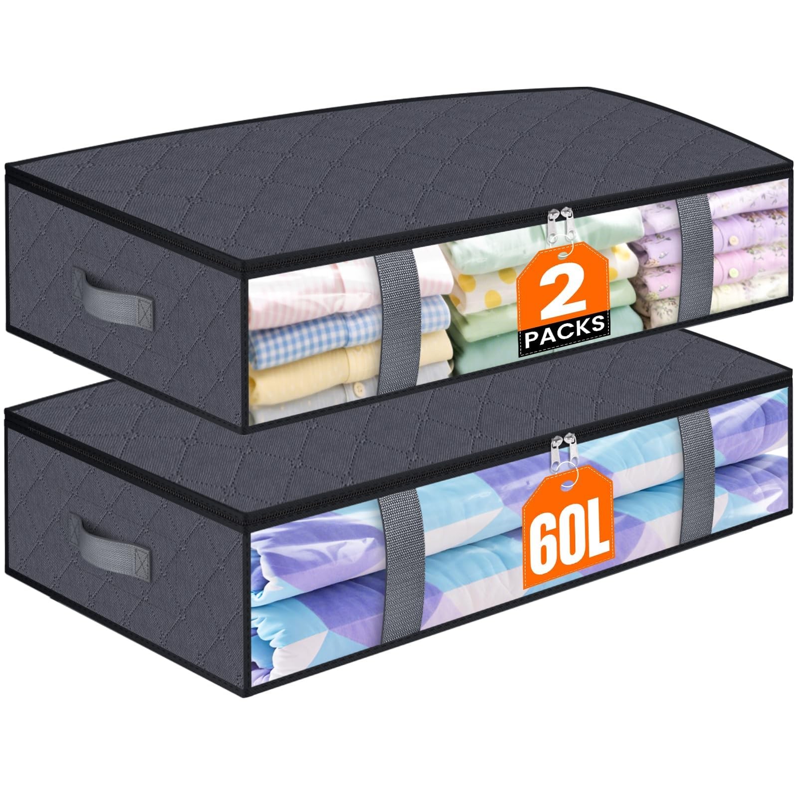 Under Bed Storage Containers, 2 Pack Blanket Storage Bags, Collapsible Storag...-image
