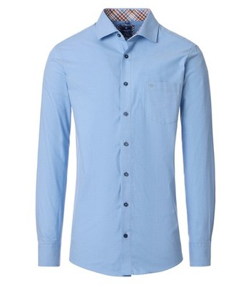 REDMOND Herren Freizeithemd Langarm Kent Modern-Fit Twill Hellblau