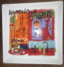 Crate & Barrel Road Trip Barcelona Appetizer Plate Ceramic Square 5.75"