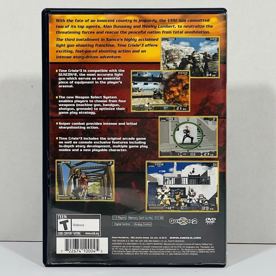 Time Crisis 2 y 3 PlayStation 2 PS2 con 2 pistolas de luz Namco G-Con2 paquete Foto 4 de 4