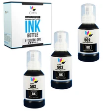 3 PK Ink Bottles for Epson 502 Black Refill Fits Ecotank Expression Printer