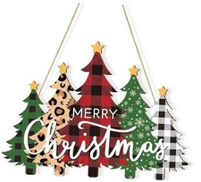 Wooden Christmas Tree Door Wreath, for Front Door Porch,Window,Wall,Indoor
