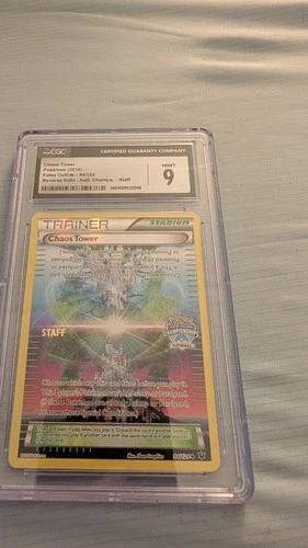 Pokémon Chaos Tower Fates Collide CGC 9 Staff Reverse Holo Trainer 94/124