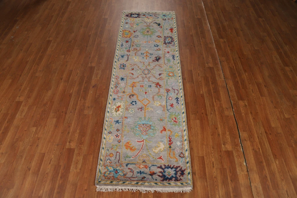 Transitional Grey Oushak Indian Runner Rug 3x8 Handmade Oriental Wool Carper - Image 3 of 4