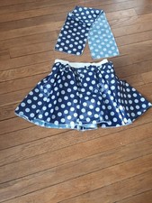 Ladies Blue White Rock N Roll Polka Skirt with Sash Fancy Dress Costume Size l