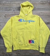 Champion Reverse Weave Hoodie Adult S Neon Yellow Heavy Hooded Chenille Applique