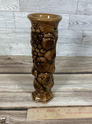 Vintage INARCO E-3104 Fruit Ceramic Vase 8 inch Brown Stamped
