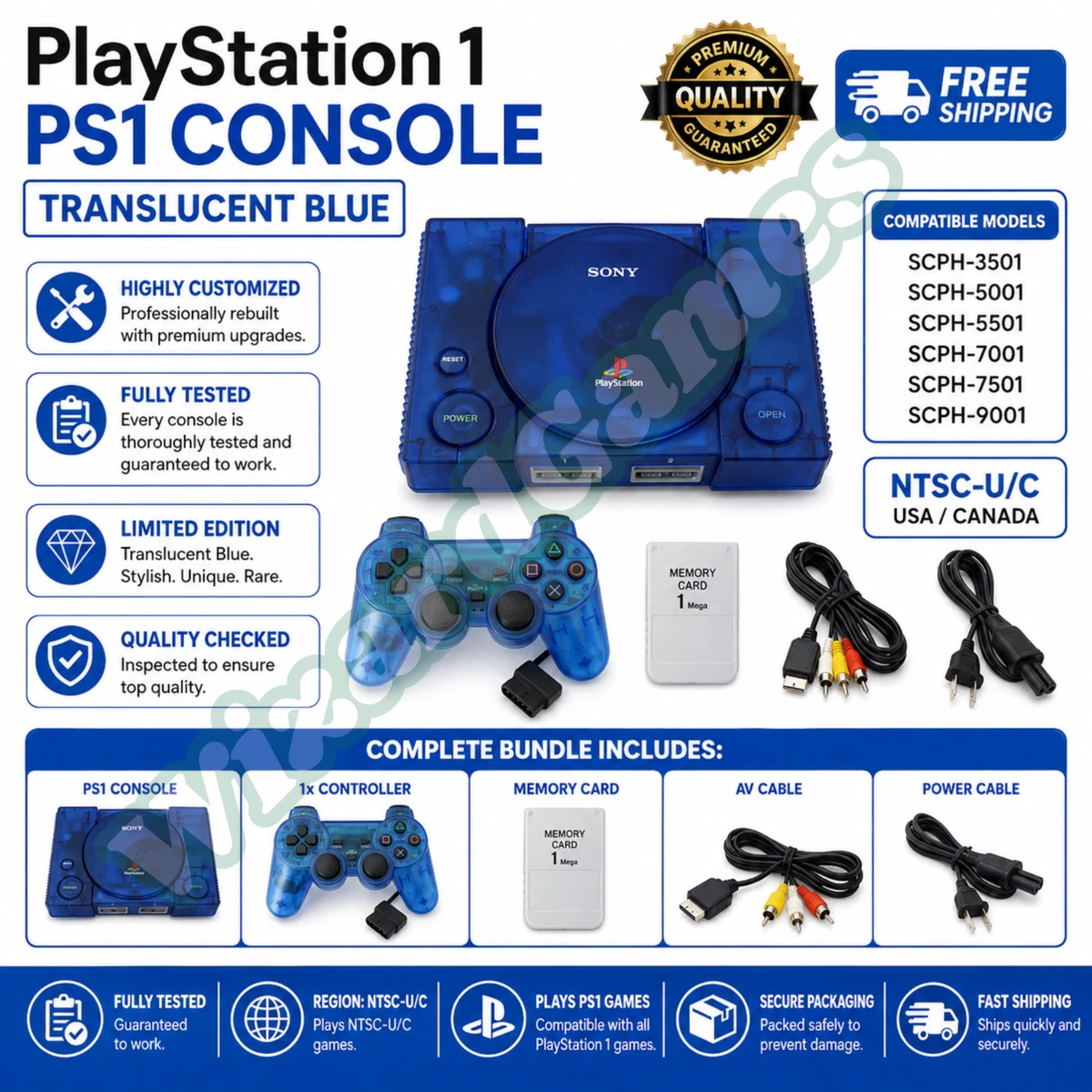 Sony PlayStation 1 Blue Video Game Consoles for sale - eBay