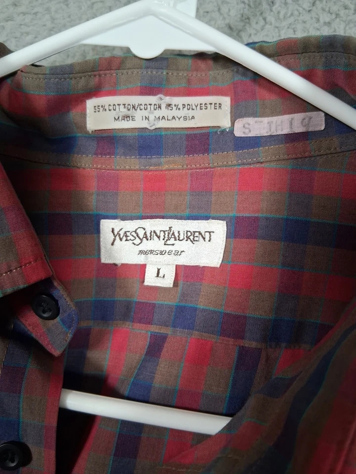 Camisa De Colección Yves Saint Laurent Para Hombre Grande Botón Cuadros Diseñador Años 90 Foto 3 de 4