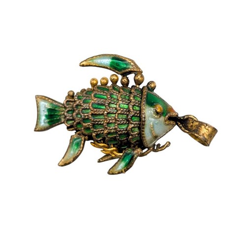 Vintage chinesischer Export Silber Emaille Fisch Gelenk Anhänger - Bild 1 von 4