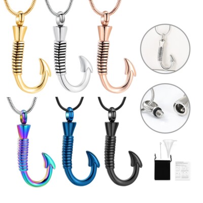 Fishing Hook Urn Necklace for Ashes Fish Hook Stainless Steel Cremation Jewelry