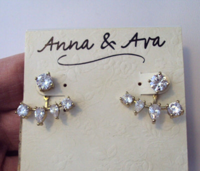 NEW ANNA AND AVA GOLD TONE RHINESTONE PIERCED EARRINGS #J25