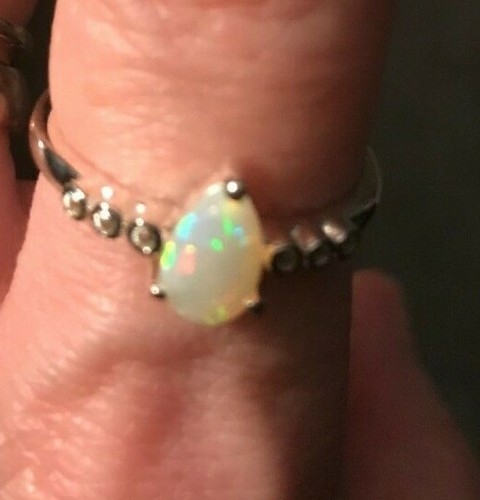 100% GENUINE Coober Pedy Opal & White Zircon Sterling Silver Ring 0.55cts - Picture 2 of 12