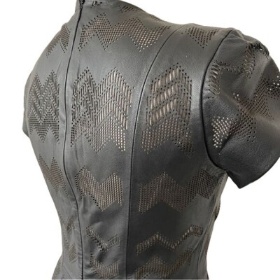 Parker Leather Dress Black Cut Outs Lined Fitted Mini V-Neck Size Medium |  eBay