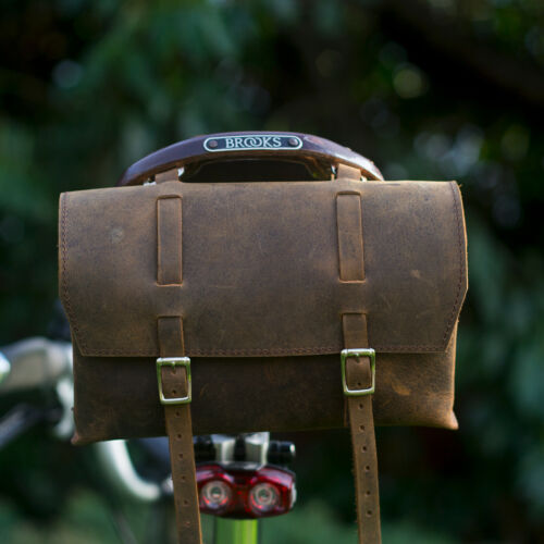 Large Bag Natural Leather Bicycle Saddle Handlebar Vintage Brown XL-RAW - Afbeelding 1 van 11