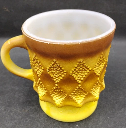 Vtg Fire King Anchor Hocking Kimberly Diamond Brown yellow Coffee Mug Cup 