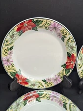 Home Essentials Stoneware Poinsettia Scroll 7" Bread Plate Replacement Set of 4