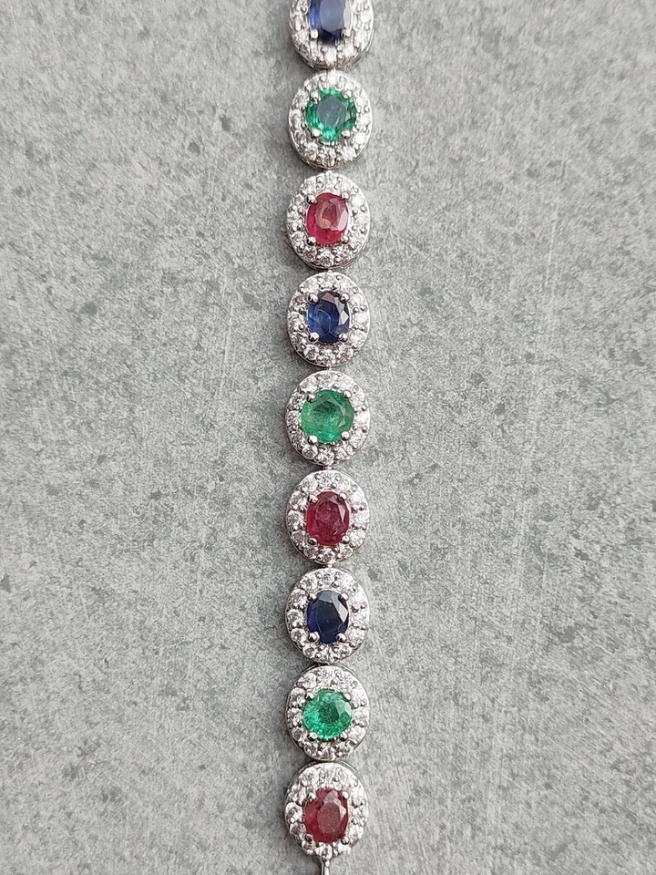 AAA+Ruby Sapphire Emerald Women's Bracelet 925 Sterling Silver Charm Bracelet - Image 3 of 4
