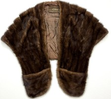 Vintage 70s 80s Edward Kakas Brown Mink Fur Stole Cropped Wrap Cape Shawl