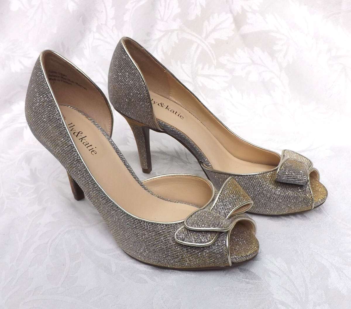 KELLY & KATIE Silver w Gold Accent Peep-toe Heel Formal Shoes