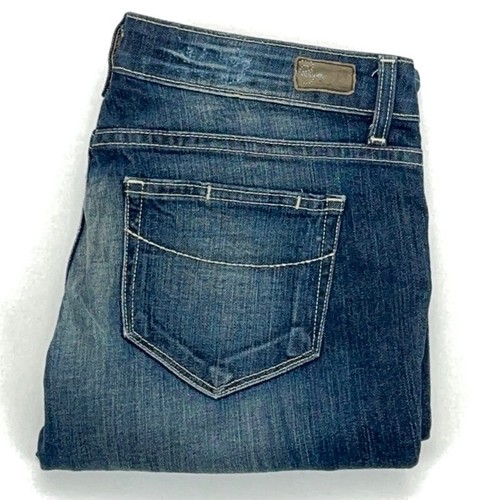 Jeans donna Paige gamba dritta blu baffi sbiaditi denim elasticizzato vita bassa 26 - Foto 5 di 7