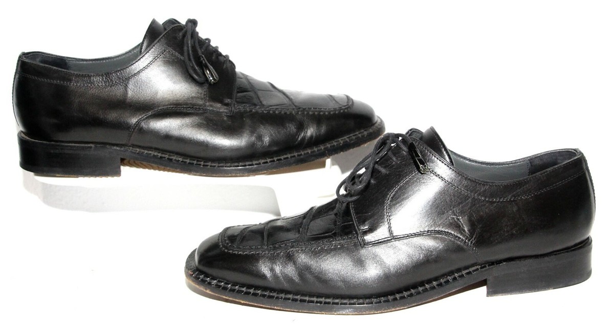 DAVID EDEN Italy Oxfords Shoes Black exotic Leather Alligator/Croc sz 10