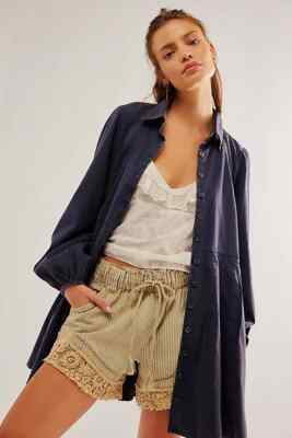 Free People Marvelous Mia Solid Mini Dress Buttondown Babydoll Long Sleeve M NEW
