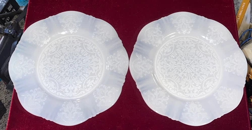 WHITE DEPRESSION GLASS MacBeth Evans AMERICAN SWEETHEART 2 SALAD PLATES, 8”
