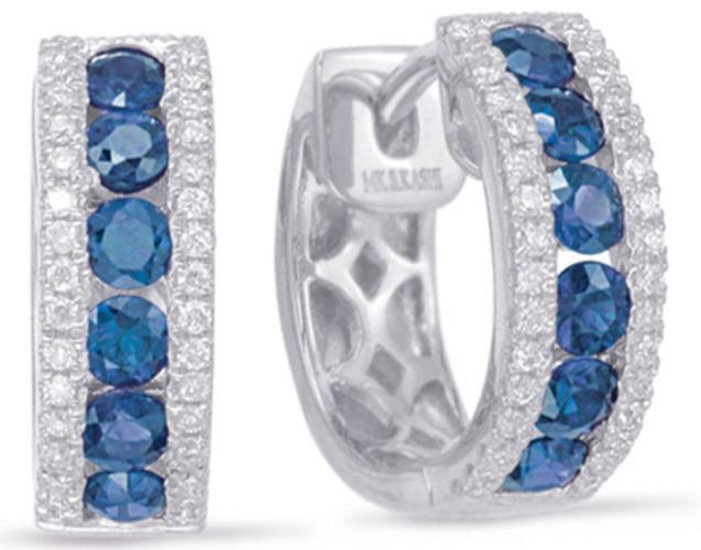 FILA ORECCHINI HUGGIE CLASSICI 1 01 CT DIAMANTI E ZAFFIRO AAA ORO BIANCO 14KT TRE FILE