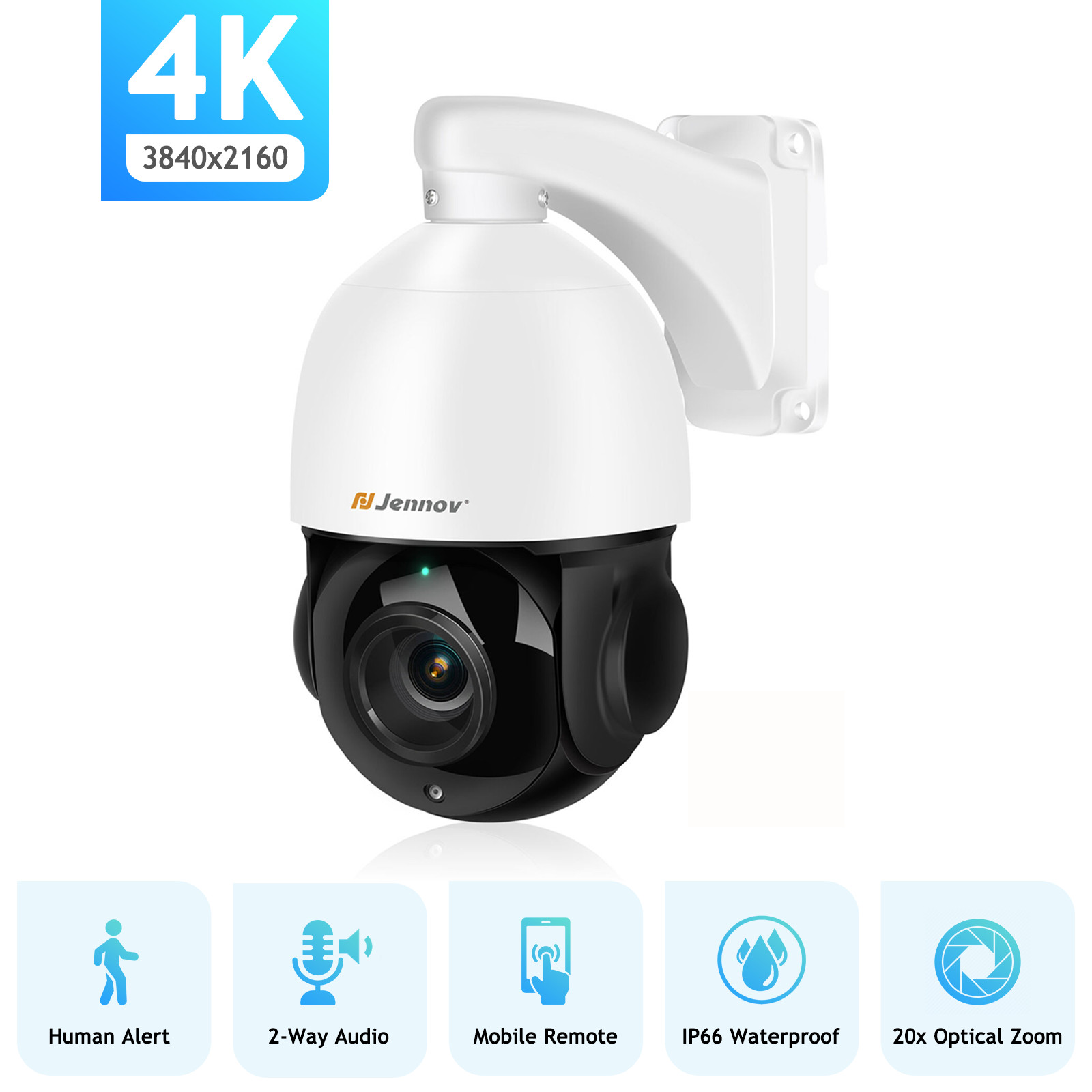 4K 8MP Outdoor PTZ IP POE Camera 20X Optical Zoom Auto Tracking 320ft IR Night