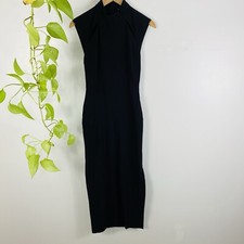 Zara Size 8 XS dress Black Bodycon Midi Cut Outs Chest Back Button Up