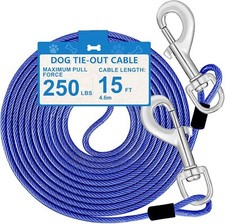 15ft Dog Tie Out Cable, Heavy Duty Leash for Large Dogs Up to 250lbs, Outdoor 